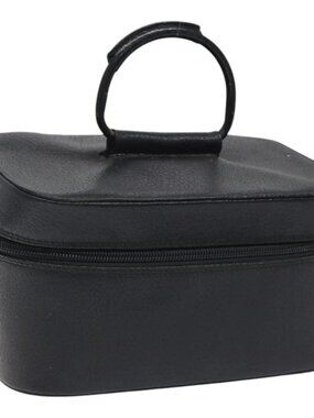 GUCCI Vanity Pouch Leather Black Silver Auth 121646